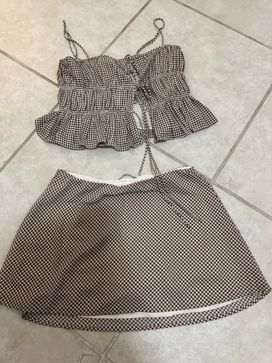 Abercrombie & Fitch Dresses & Skirts - Abercrombie Gingham Two-Piece Crop Top & Skirt Set - Brown/White